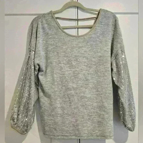 Sequin Sleeve Grey Sweater - Picture 1 of 9